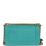 Pre-owned Chanel Medium Boy Bag Turquoise Caviar Antique Gold Hardware - Thumbnail View 4