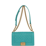 Pre-owned Chanel Medium Boy Bag Turquoise Caviar Antique Gold Hardware - Thumbnail View 7