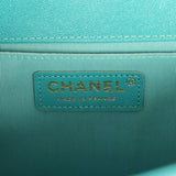 Pre-owned Chanel Medium Boy Bag Turquoise Caviar Antique Gold Hardware - Thumbnail View 9