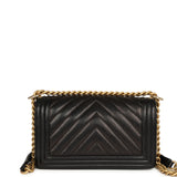 Pre-owned Chanel Medium Chevron Boy Bag Black Caviar Antique Gold Hardware - Thumbnail View 4