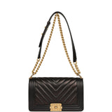 Pre-owned Chanel Medium Chevron Boy Bag Black Caviar Antique Gold Hardware - Thumbnail View 7