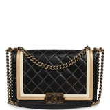 Pre-owned Chanel Medium "Paris-Versailles" Boy Bag Black, Gold, White Lambskin Antique Gold Hardware - Thumbnail View 1