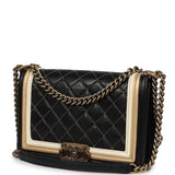 Pre-owned Chanel Medium "Paris-Versailles" Boy Bag Black, Gold, White Lambskin Antique Gold Hardware - Thumbnail View 5