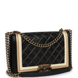 Pre-owned Chanel Medium "Paris-Versailles" Boy Bag Black, Gold, White Lambskin Antique Gold Hardware - Thumbnail View 2