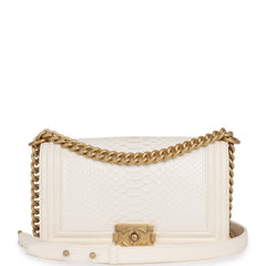 Pre-owned Chanel Medium Boy Bag Ivory Python Antique Gold Hardware