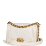Pre-owned Chanel Medium Boy Bag Ivory Python Antique Gold Hardware - Thumbnail View 5