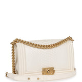 Pre-owned Chanel Medium Boy Bag Ivory Python Antique Gold Hardware - Thumbnail View 2