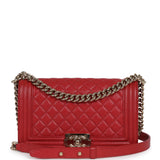 Pre-owned Chanel Medium Boy Bag Red Caviar Gold Hardware - Thumbnail View 1