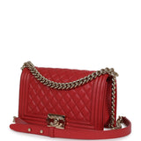 Pre-owned Chanel Medium Boy Bag Red Caviar Gold Hardware - Thumbnail View 5