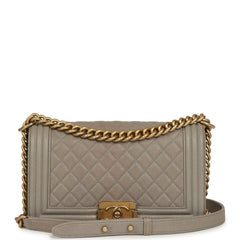 Pre-owned Chanel Medium Boy Bag Grey Caviar Antique Gold Hardware