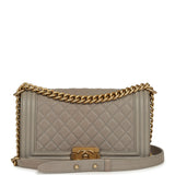 Pre-owned Chanel Medium Boy Bag Grey Caviar Antique Gold Hardware - Thumbnail View 1