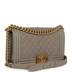Pre-owned Chanel Medium Boy Bag Grey Caviar Antique Gold Hardware