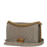 Pre-owned Chanel Medium Boy Bag Grey Caviar Antique Gold Hardware - Thumbnail View 5