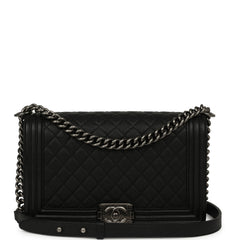 Pre-owned Chanel Medium Boy Bag Black Caviar Ruthenium Hardware