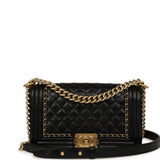Pre-owned Chanel Medium Boy Bag Black Aged Calfskin Antique Gold Hardware - Thumbnail View 1