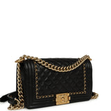 Pre-owned Chanel Medium Boy Bag Black Aged Calfskin Antique Gold Hardware - Thumbnail View 2