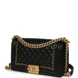 Pre-owned Chanel Medium Boy Bag Black Aged Calfskin Antique Gold Hardware - Thumbnail View 5
