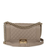 Pre-owned Chanel Medium Boy Bag Dark Beige Shiny Caviar Light Gold Hardware - Thumbnail View 1