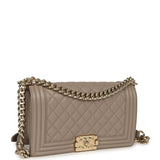 Pre-owned Chanel Medium Boy Bag Dark Beige Shiny Caviar Light Gold Hardware - Thumbnail View 2