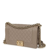 Pre-owned Chanel Medium Boy Bag Dark Beige Shiny Caviar Light Gold Hardware - Thumbnail View 5