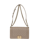 Pre-owned Chanel Medium Boy Bag Dark Beige Shiny Caviar Light Gold Hardware - Thumbnail View 7