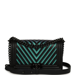 Pre-owned Chanel Medium Iridescent Chevron Boy Bag Black, Multicolored Calfskin Black Hardware
