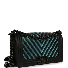 Pre-owned Chanel Medium Iridescent Chevron Boy Bag Black, Multicolored Calfskin Black Hardware