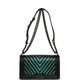 Pre-owned Chanel Medium Iridescent Chevron Boy Bag Black, Multicolored Calfskin Black Hardware - Thumbnail View 7