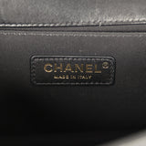 Pre-owned Chanel Medium Braided Chevron Boy Bag Black & White Fabric, Black Calfskin Antique Gold Hardware - Thumbnail View 9