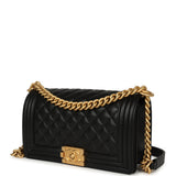 Pre-owned Chanel Medium Boy Bag Black Caviar Antique Gold Hardware - Thumbnail View 5