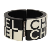 Chanel Logo Hinged Bangle Bracelet Black, White Resin Silver Hardware - Thumbnail View 3