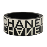 Chanel Logo Hinged Bangle Bracelet Black, White Resin Silver Hardware - Thumbnail View 4
