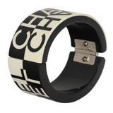 Chanel Logo Hinged Bangle Bracelet Black, White Resin Silver Hardware - Thumbnail View 5