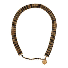 Vintage Chanel 24K Gold Plated Quadruple Layered Chain Belt Black Leather
