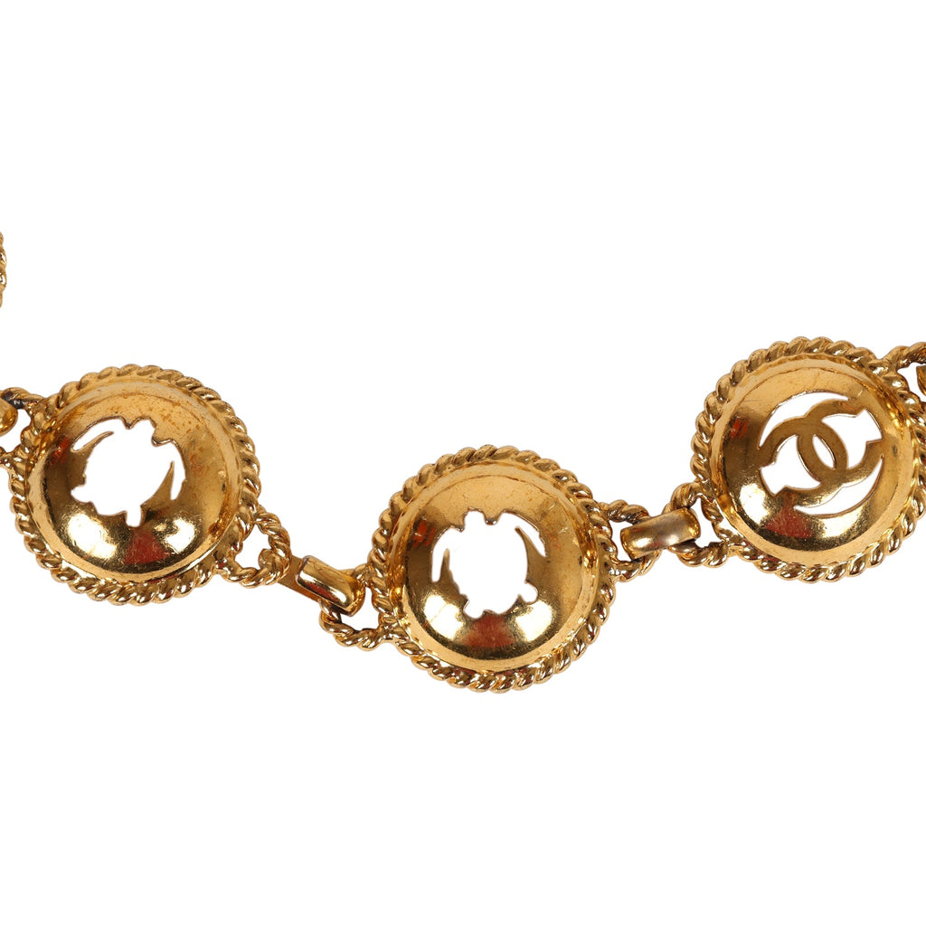 CHANEL 80s Vintage Gold Sunburst Logo Medallion Choker / Necklace *RARE*