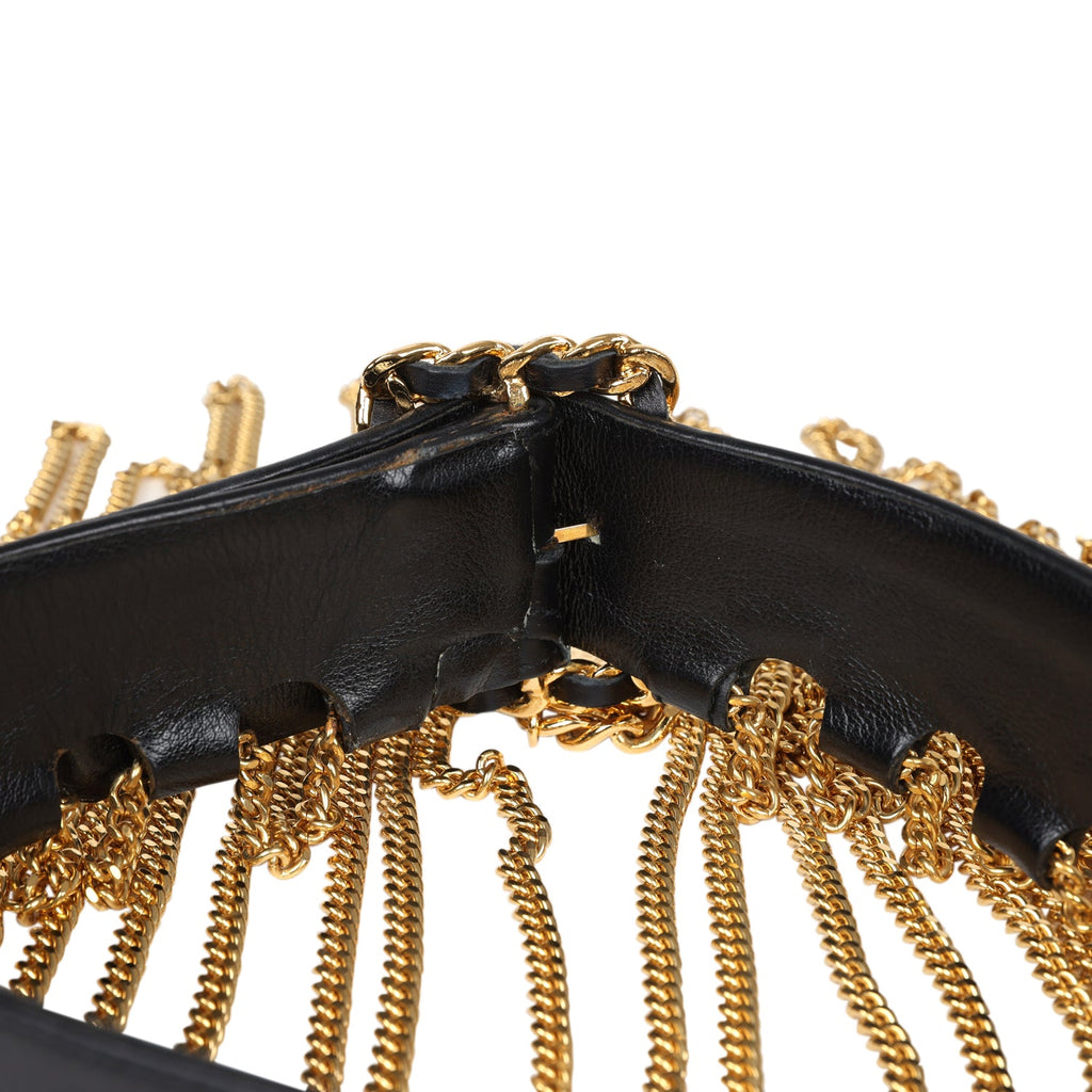 Vintage Chanel 24K Gold Plated Fringe Chain Leather Belt Black Leather Vintage Chanel 24K Gold Plated Fringe Chain Leather Belt Black Leather