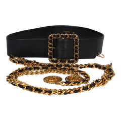 Vintage Chanel 24K Gold Plated CC Medallion Chainlink Belt Black Lambskin