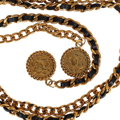 Vintage Chanel 24K Gold Plated CC Medallion Chainlink Belt Black Lambskin