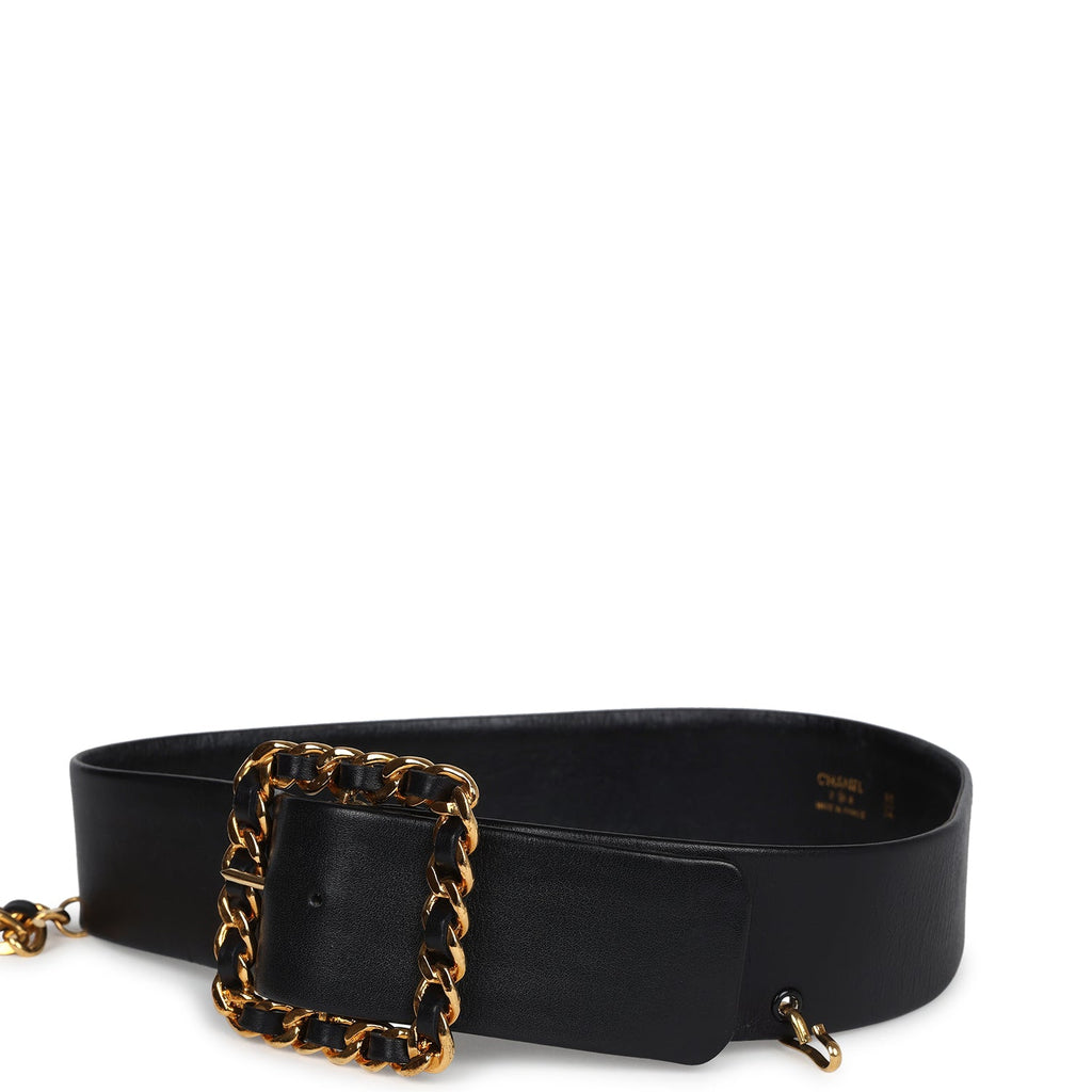 Vintage Chanel 24K Gold Plated CC Medallion Chainlink Belt Black Lambs Vintage Chanel 24K Gold Plated CC Medallion Chainlink Belt Black Lambs