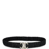 Chanel CC Ruched Leather Belt Black Calfskin Crystal Light Gold Hardware