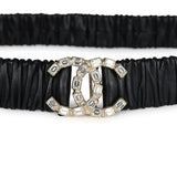 Chanel CC Ruched Leather Belt Black Calfskin Crystal Light Gold Hardware