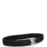 Chanel CC Ruched Leather Belt Black Calfskin Crystal Light Gold Hardware