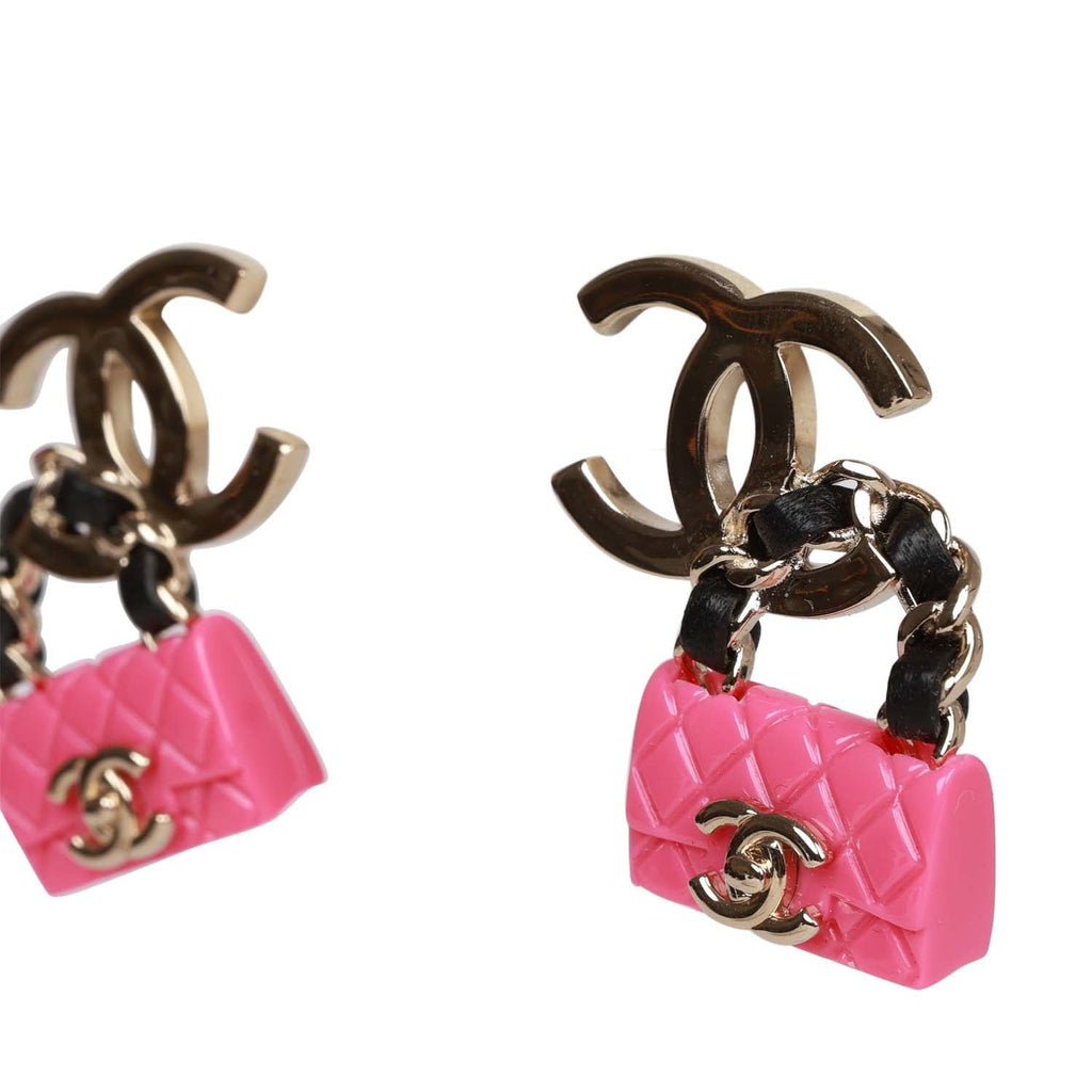 Chanel Pink, Black and Gold CC Classic Flap Bag Earrings – Madison