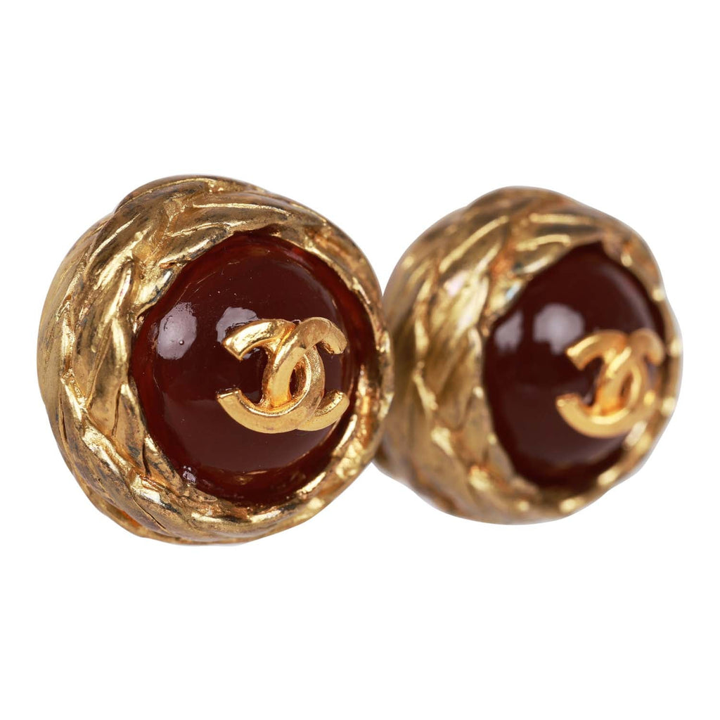 Vintage Chanel Gold CC Red Gripoix Stud Earrings – Madison Avenue