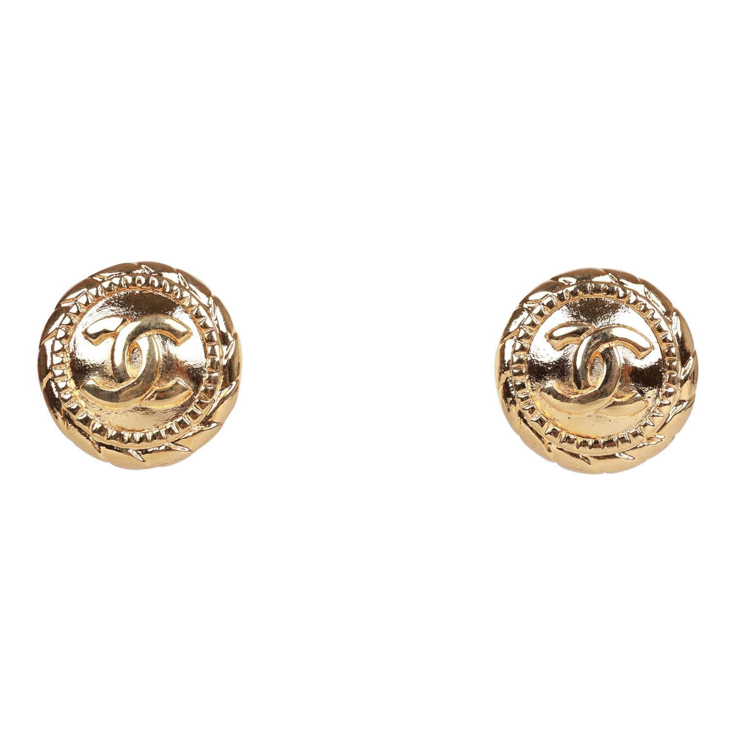 Vintage Chanel Gold Tone CC Stud Earrings Madison Avenue Couture