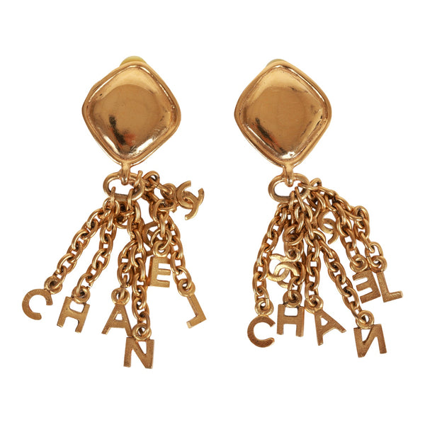 Chanel Cc Quilted Dangle Bow Motif Earrings Gold Plated Clip On France