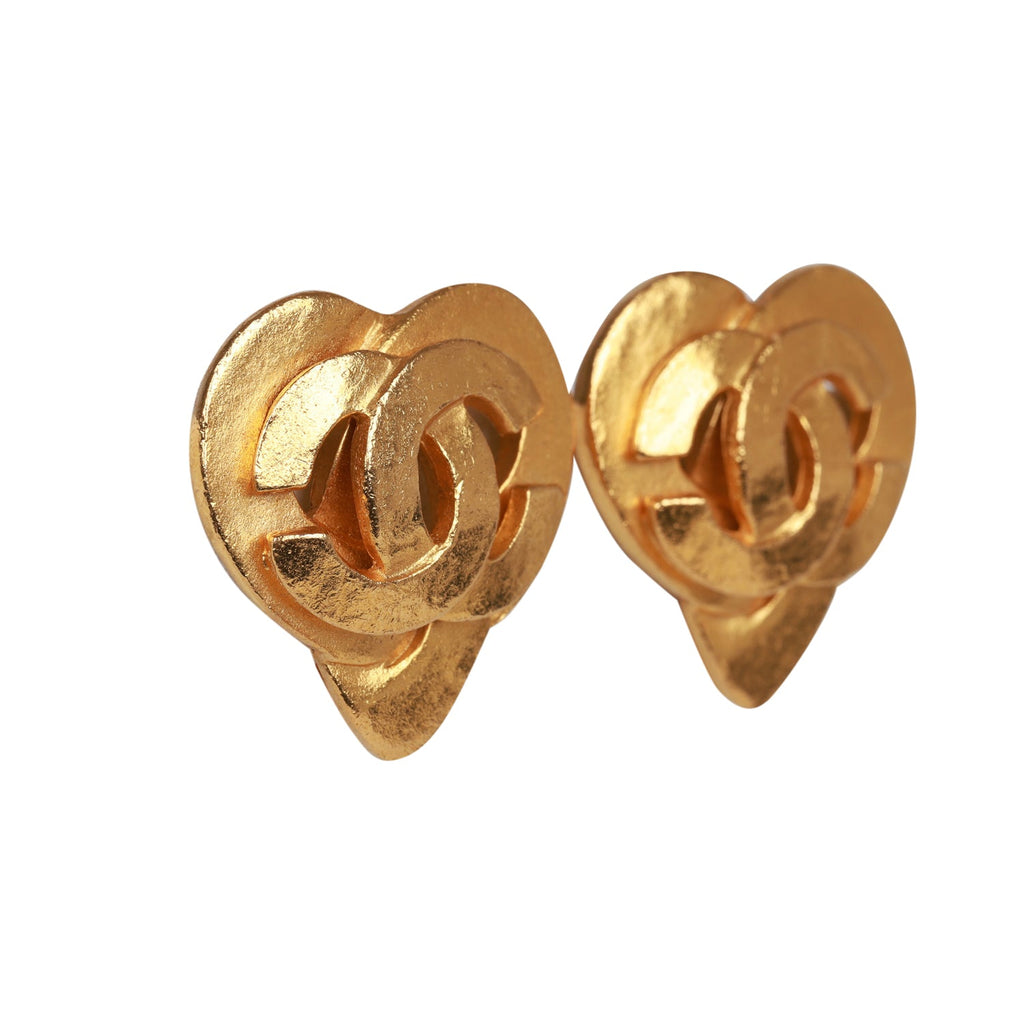 Chanel Logo CC Gold Tone Clip on Clip-on Vintage Costume Earrings