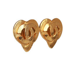 Vintage Chanel 24K Gold Plated CC Heart Earrings