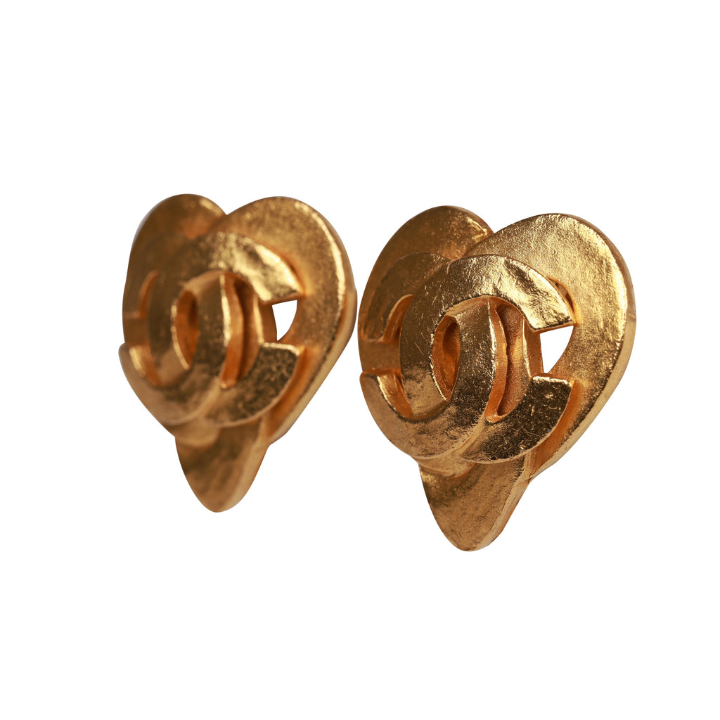 Vintage Chanel Gold CC Red Gripoix Stud Earrings