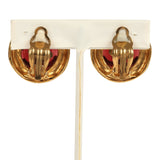Vintage Chanel 24K Gold Plated Red Gripoix CC Earrings